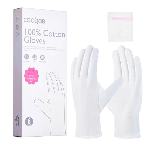 COOLJOB 6 Pairs Cotton Moisturizing Gloves for Dry Hands & Eczema, White XS - color: White, size: XS