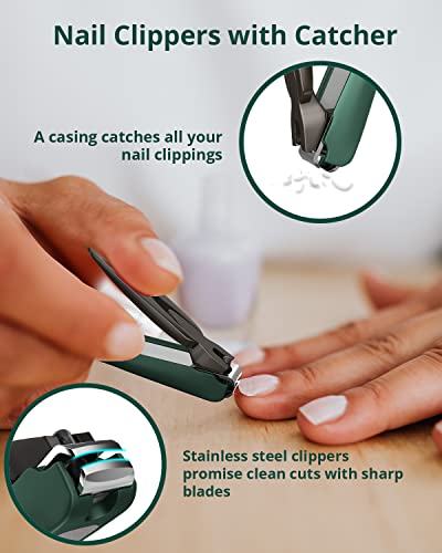 Nail Clipper Set 2 Pack, Heavy Duty Toenail Clippers for Thick Toenails and Sturdy Finger Nail Clippers with Catcher, Ultra Sharp Stainless Steel Nail Cutter for Men Women Adult - style: Black+Green