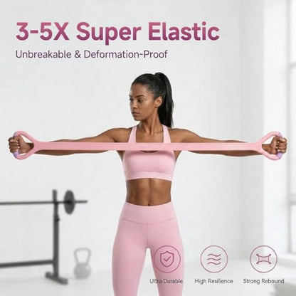 Figure 8 Resistance Band with Handles, Elastic Bands for Working Out,Arm,Back,Shoulder Training Elastic Ropes - color: Pink & Purple