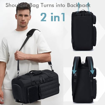 Tactical Gym Bag for Men 40L Sports Duffel Bags 3 in 1 Travel Duffel Bag with Shoe Compartment Waterproof Workout Backpack Carry On Bag for Overnight Weekender Travel Black - style: 40l-black