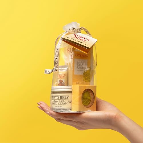 Burt's Bees Hand Repair Set, Almond Milk Hand Cream, Lemon Butter Cuticle Cream, Shea Butter Repair plus Cotton Gloves, Perfect for a Skin Care Routine, Natural Origin Moisturizer Gift Set