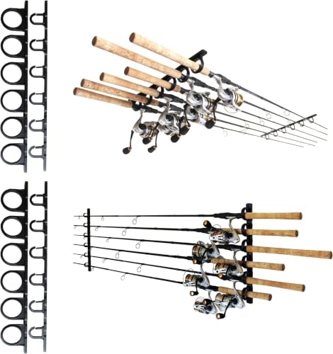 Rush Creek Creations, Ceiling Fishing Rod Holder for 6 Rods, Fishing Pole Holder for Garage Organization & Wall Storage, Gear, Accessories(2 Horizontal Rack)(Pack of 6) - size: Two Pack (Pack of 6)