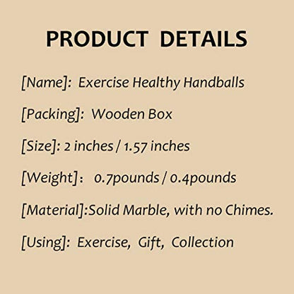 BRABUD 1.57in Marble Green Baoding Balls, Hand Exercise Massage Balls | Chinese Health Hand Balls, Stress Relieve, Therapy Balls, for Small Hands, with Box - size: 1.57 Inch (Pack of 2)