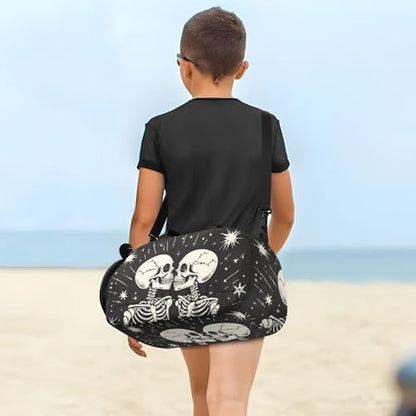 Kids Sports Duffel Bag for Boys & Girls - Romantic Skeletons Skull Love 100% Polyester Gym Bag with Separate Shoe Compartment, Adjustable Shoulder Strap, Compact Travel & Workout Gear Bag - color: Romantic Skeletons Skull Love