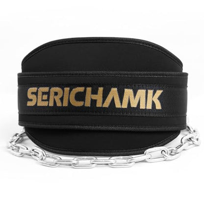 Weighted Dip Belt for Weight Lifting - 46" Pull Up Belt With Chain & Loading Straps - color: Black