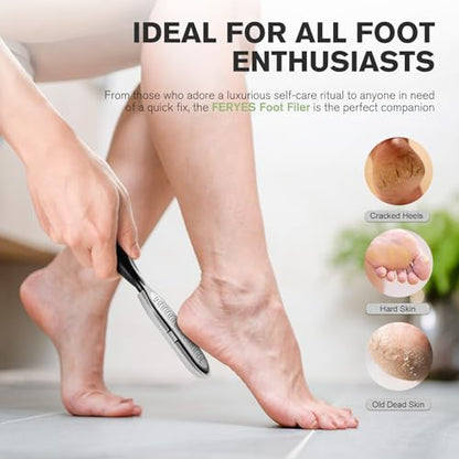 FERYES Foot File Callus Remover with Dead Skin Catcher – The Genius Foot Scrubber for Mess-Free Pedicures, Heel Scraper for Cracked Heel Treatment, Wet & Dry Use Feet Rasp - Black - style: Stainless Steels with Catcher