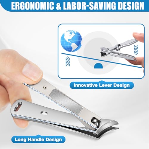 Toenail Clippers for Seniors Thick Toenails, Large Nail Clippers for Men Thick Nails with Catcher, Sharp Fingernail Clipper with Safety Lock Heavy Duty Slanted Nail Cutter Gifts for Men Women Adults - style: Silver Slanted Nail Clippers Set