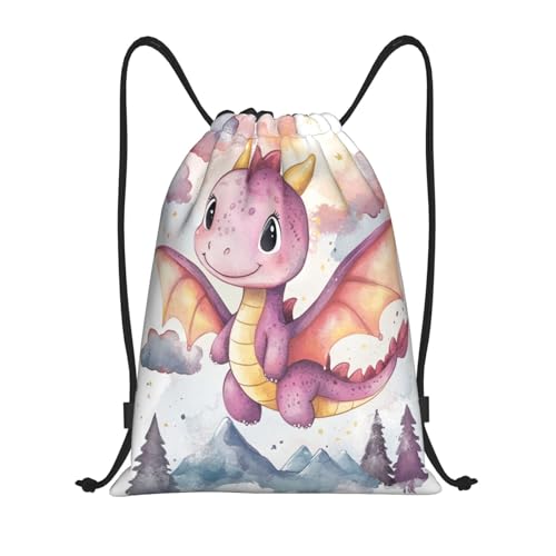 Drawstring Sports Backpacks - Lightweight Swim Gym Bags for Women Men String Sackpack for Beach Travel Yoga(Small, Cute Baby Dragon) - color: Cute Baby Dragon, size: Small
