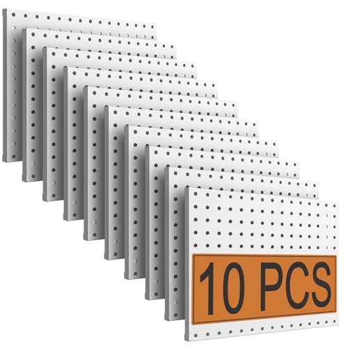 PBHEPJ 10 Pcs Metal Pegboard Panels, Heavy Duty Peg Boards for Garage and Garden Tool Storage, Includes Drywall Anchors and Screws Kits, White (10 pcs 16in x 12in) - color: White, size: 16in x 12in- 10 Pcs