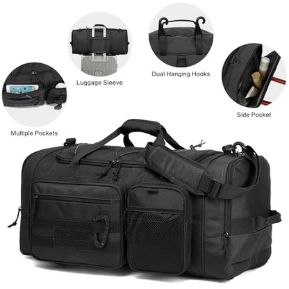 TUGUAN Large Baseball Softball Duffle Bag, 3 in 1 Baseball Equipment Duffel Backpack for Adult Youth, 65L Bat Bag with Shoes Compartment - 2 Bat Sleeves Fence Hook Hidden Dual Straps - color: Black