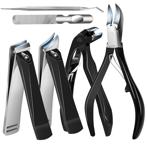 Toenail Clippers for Adults – 6-in-1 Thick & Ingrown Toenail Clippers Set, Large Straight & Slanted Nail Clippers, Heavy Duty Wide Jaw Nail Cutter with Long Handle for Men and Women