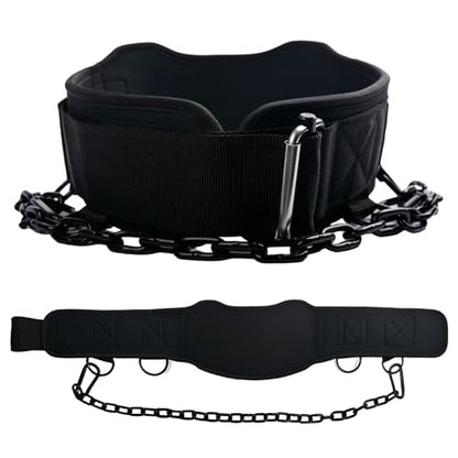 2-in-1 Weightlifting Belt with 36 IN Steel Chain & Self Locking, Dip Belt for Pull Up, Squat, Deadlifts & Added Weight Training - color: Black, size: M(28"-32")