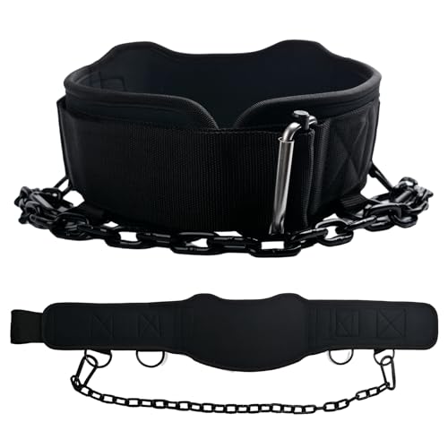 2-in-1 Weightlifting Belt with 36 IN Steel Chain & Self Locking, Dip Belt for Pull Up, Squat, Deadlifts & Added Weight Training - color: Black, size: L(33"-36")