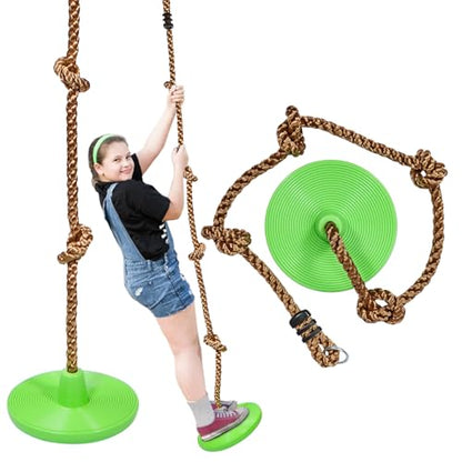 RedSwing Rope Ladder and Pro 3-in-1 Disc Swing Seat Combo, Climbing Ladders for Swingset, Hanging Rope Ladder with Strap and Snap Hook, Great for Play Set, Outdoor, Tree House, Playground - color: Light Green + Rainbow