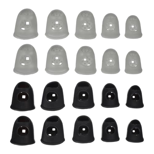 PATIKIL Rubber Finger Tips, 5 Sizes 20 Pcs Guitar Fingertip Protector Silicone Thimbles Knitting Accessories for Hand Sewing Paper Sorting Money Counting Guitar Playing, Black/Gray - color: Black/Gray