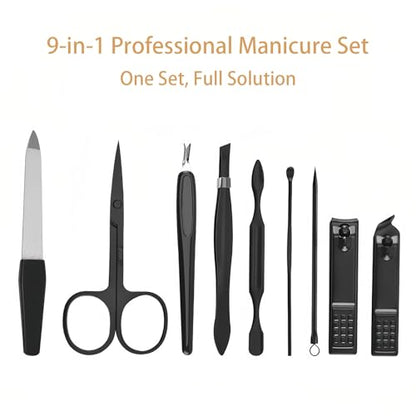 Luxury 9-in-1 Professional Manicure Set - Premium Stainless Steel Nail Clippers & Grooming Kit with Elegant Leather Travel Case for Ultimate Hand, Foot & Facial Care - Blue - color: Blue, size: 9PCS