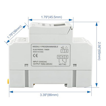 BAOMAIN THC15A 12V Digital Programmable Timer Switch,16A Weekly Relay | AC/DC 12V Power Input with 16A Max Switch Capacity,Up To 250VAC,Supports 28 Weekly Settings. Din Rail Mount
