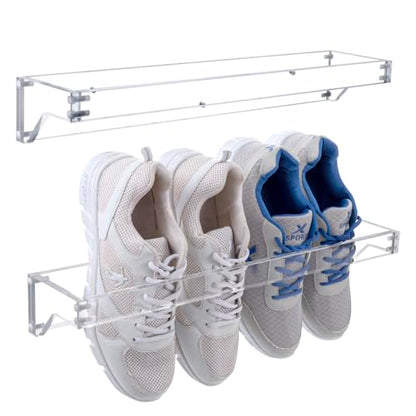 MyGift Premium 10mm Thick Clear Acrylic Hanging Shoe Storage Organizer Racks, Wall Mounted Space Saving Footwear Holder for Closet, Mudroom, Entryway, Set of 2 Holds 4 Pairs