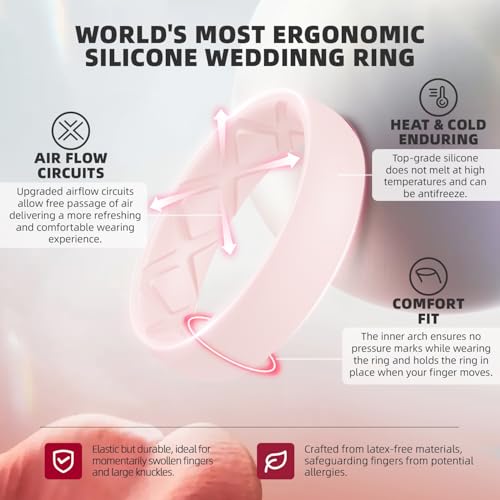 Egnaro Women's Stackable Silicone Rings, 2.5/5.5mm Wide 1.8/2mm Thick Bands | Comfort-Fit Rubber Bands Offer Breathable Flexibility for Nurses, Workouts, Pregnancy, Yoga, Travel, Office, and All-Day Wear - color: A38-Mist Green, White, Whitepink, Light Pu
