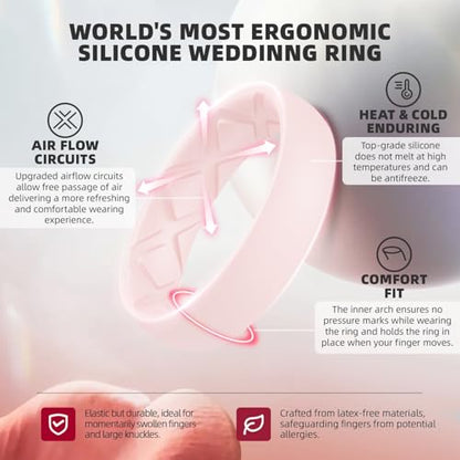 Egnaro Women's Stackable Silicone Rings, 2.5/5.5mm Wide 1.8/2mm Thick Bands | Comfort-Fit Rubber Bands Offer Breathable Flexibility for Nurses, Workouts, Pregnancy, Yoga, Travel, Office, and All-Day Wear - color: A38-Mist Green, White, Whitepink, Light Pu