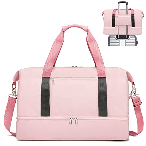 Sports Gym Bag for Women, Travel Duffle Bag with Shoe Compartment & Wet Pocket, Fitness Yoga Bag - color: Z-Pink