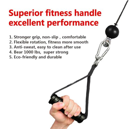 Heavy Duty Gym Exercise Handles Attachment for Cable Machine,Resistance Band,Pulley System Home Fitness Workout Equipment, with Elastic Rubber Grip and 2 Large Carabiners - color: Space Black xw
