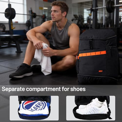 MIER Men's Gym Backpack Lightweight Sports Bag with Shoe Compartment | 35L Capacity Back Pack, Multi-Pockets, Separate Compartment, Wet Pocket, Water Resistant, For Training, Workout & Travel - color: Black