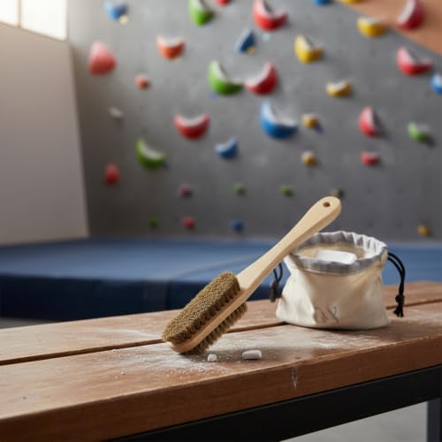 Clean Climbing Holds with Natural Boar Bristle Brush, Durable Wood Handle for Gym and Outdoor Use