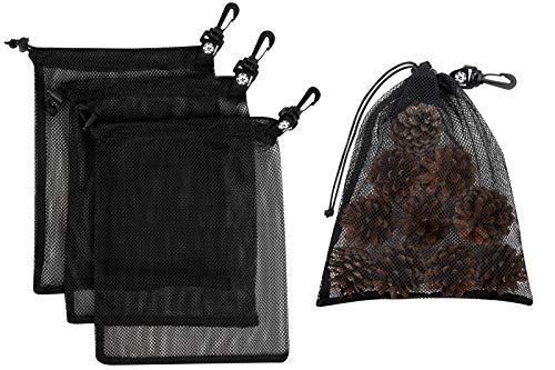 PALTERWEAR Mesh Bag with Clip and Toggle Closure (Set of 4, Black, 9 x 12 Inch) for Scuba, Scalloping, Camping, Multi-Use - size: 9 x 12 inch