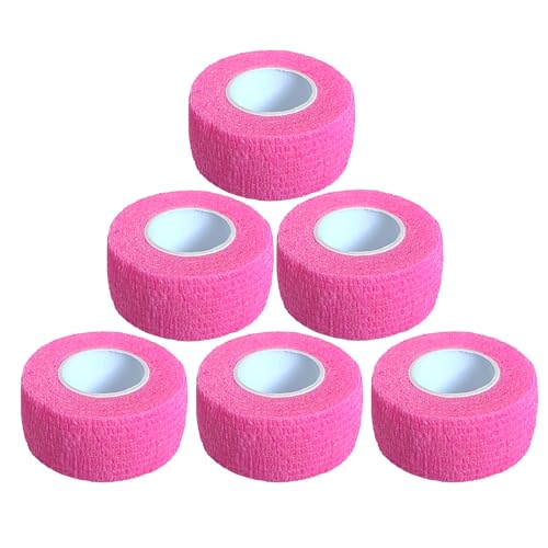 Baisunt 6 Pack 1 Inches Cohesive Bandage Self Adhesive Wrap Elastic Self Adherent Vet Wrap Breathable Self Stick Tape for Wrist, Ankle, Sports, Tatoo Wrap(5 Yards, Pink) - color: Pink, size: 1 Inch