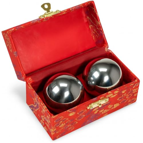 JapanBargain 3297, Chinese Baoding Balls Hand Therapy Exercise Stress Relief Balls, 1-5/8 inch, Chrome Color - color: Silver