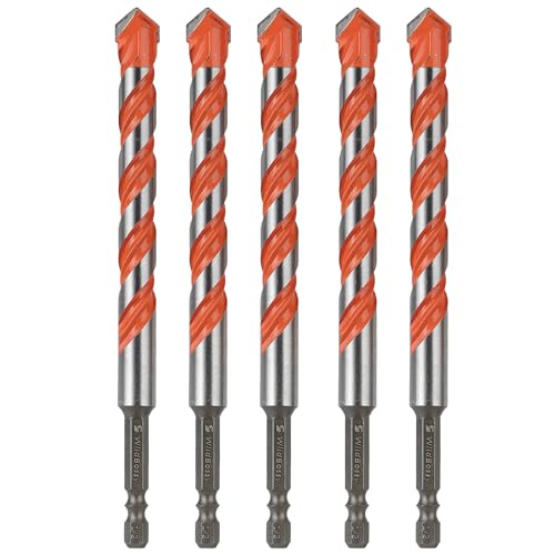 Concrete Carbide Drill Bits Hex Shank Masonry Cement Tile Drill Bit Set for Glass/Brick/Plastic/Cement/Tile 1/2" (5PCS) - size: 1/2 in