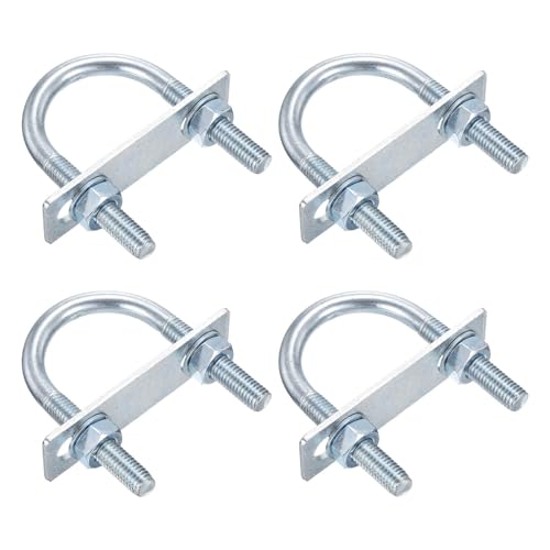 DTGN M10x46x85mm U Bolts Round Kit - 4Set - Carbon Steel U-Bolt Kit with Nuts, Washers, Frame Plate - Good for Pipe, Trailer, Automotive, Leaf Spring Fastener - size: M10x46x85mm