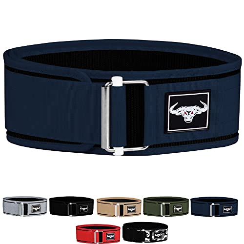 IBRO Quick Locking Premium Weight Lifting Belt - Back Support for Powerlifting, Cross Training & Gym Bodybuilding - 4 Inch Nylon Men and Women with Metal Buckle for Core Stability - color: Navy Blue, size: Small