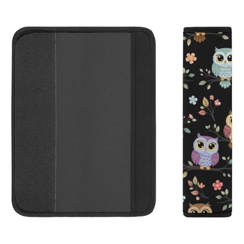 2PCS Breathable Seat Belt Cover for Adults and Children, Most Cars, Colorful Owls Cute Owl Shoulder Harness Cover, Shock Absorption - color: Pattern 565