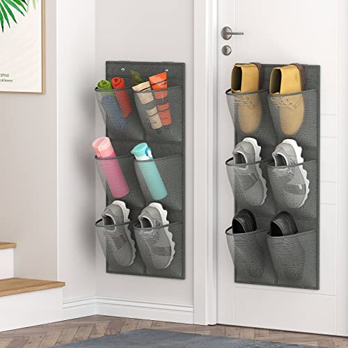 2 Pack RV Shoes Storage, 12 Large Mesh Pockets Closet Door Hanging Shoe Rack Organizer Narrow Shoe Holder, Wall Mounted Shoes Rack with Sticky Mounts for Camper