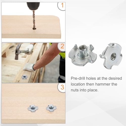 HARFINGTON M3x6mm T-Nuts 4 Pronged Tee Nut 0.47" x 0.24" Fully Thread Carbon Steel Inserts for Wood, Rock Climbing Holds, Cabinetry, Furniture 50pcs - size: M3x6mm