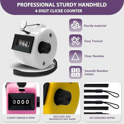 6 Pack Clicker Counter, Hand Tally Counters, 4 Digit Display Clicker | with Black Nylon Lanyard, Pitch Counter for Knitting, Coaching, Golf, Lap, Fishing, Umpire, Baseball, Row Sport - color: Candy Color