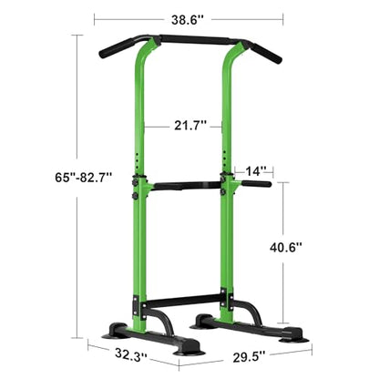 SogesHome Multi-Function Power Tower Pull Up Bar Dip Station for Home Gym | Height Adjustable PullUp Dip Stand, Full Body Strength Training Equipment, Fitness Workout for Push Ups Dips, 330LB Capacity - color: Green