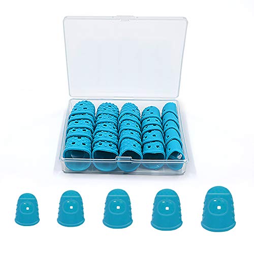 5 Sizes Guitar Fingertip Protector With Compact Box, Premium Silicone Guitar Finger Guards, Non-Slip Breathable Fingertip Protection Covers Caps for Sewing, String Instruments (Blue) - color: Blue