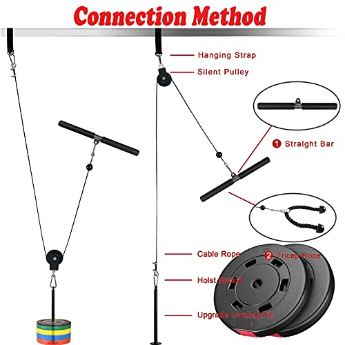 Mtgluk Cable Pulley System Upgraded DIY LAT and Lift Weight Pulley Machine Attachment Home Gym Forearm Wrist Roller for Triceps Pull Downs Biceps Curl Forearm Shoulder - color: Straight + Tricep