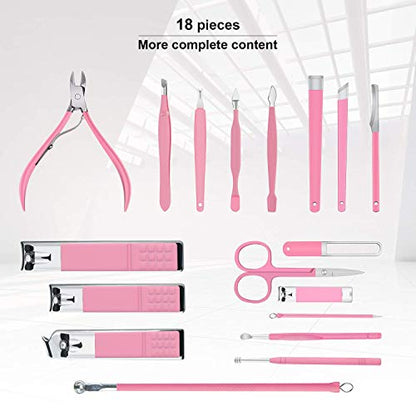 Manicure Set Professional Nail Clippers Kit Pedicure Care Tools- Stainless Steel Women Grooming Kit 18Pcs for Travel or Home (Pink) - color: Sakura Pink