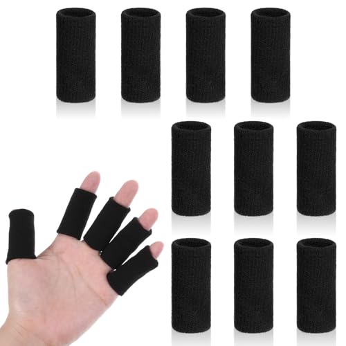 Dimeho 10 Pcs Finger Sleeves Protectors, Sport Finger Splints Elastic Thumb Splint Brace for Finger Support Finger Sleeves Compression Aid for Relieving Pain Arthritis Finger (Black)