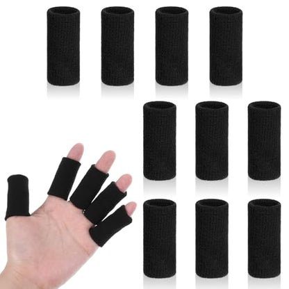 Dimeho 10 Pcs Finger Sleeves Protectors, Sport Finger Splints Elastic Thumb Splint Brace for Finger Support Finger Sleeves Compression Aid for Relieving Pain Arthritis Finger (Black)