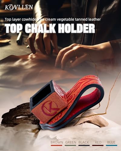 KONLLEN Leather Magnetic Chalk Holder, Pool Cue Accessory | Round or square engraved leather holder keeps billiard chalk secure and easy to reach during pool play. - color: VT Holder-Red