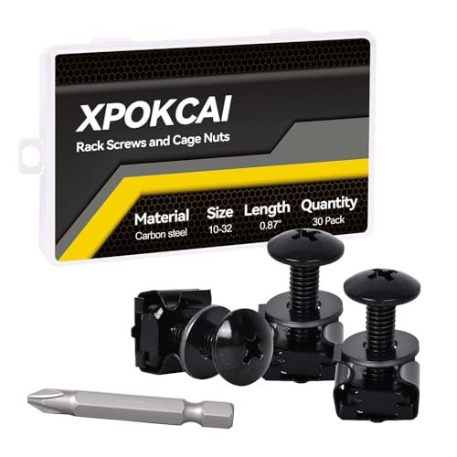 30-Pack 10/32 Set Rack Screws with Nylon Washers and Cage Nuts for Server Racks、Routers Enclosures &Audio Equipment Cabinets Server Network Enclosure Mount Screws - color: Black-10/32, size: 30 Pack