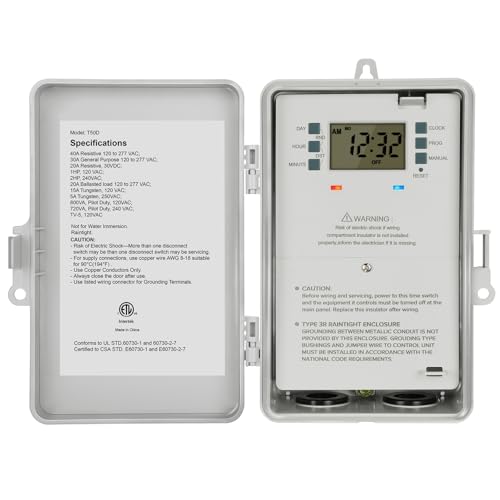 SURAIELEC Pool Timer, 7-Day Digital Pump Timer Switch, 40 AMP Heavy Duty, 120/240/277 VAC, 2HP Programmable Switch Box for Swimming Pool, Hot Water Heater, Lights, Outdoor/Indoor Use