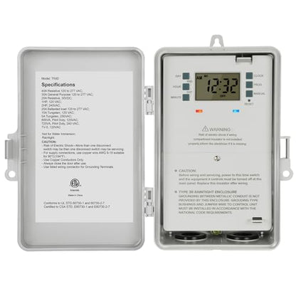 SURAIELEC Pool Timer, 7-Day Digital Pump Timer Switch, 40 AMP Heavy Duty, 120/240/277 VAC, 2HP Programmable Switch Box for Swimming Pool, Hot Water Heater, Lights, Outdoor/Indoor Use
