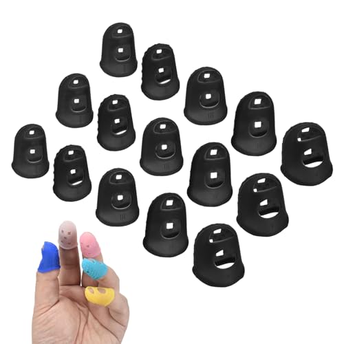 PATIKIL 15 Pcs Silicone Finger Tips, 18/20/21.5/23/25mm Anti-Slip Textured Surface Reinforced Protectors Fingertip Covers Reusable Thimbles for Money Counting Guitar Sewing, Black - color: Black, size: 18/20/21.5/23/25mm