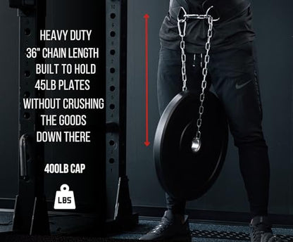 Dip Belt with Chain for Weightlifting – 42in Steel Belt Chain, 7in Padded Back Support, 400lb Capacity – Weighted Belt for Pullups, Dips, Squats – Heavy Duty Weight Belt for Men and Women